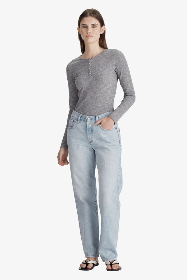 Commoners - Base Ribbed L/S Henley - Dark Marle