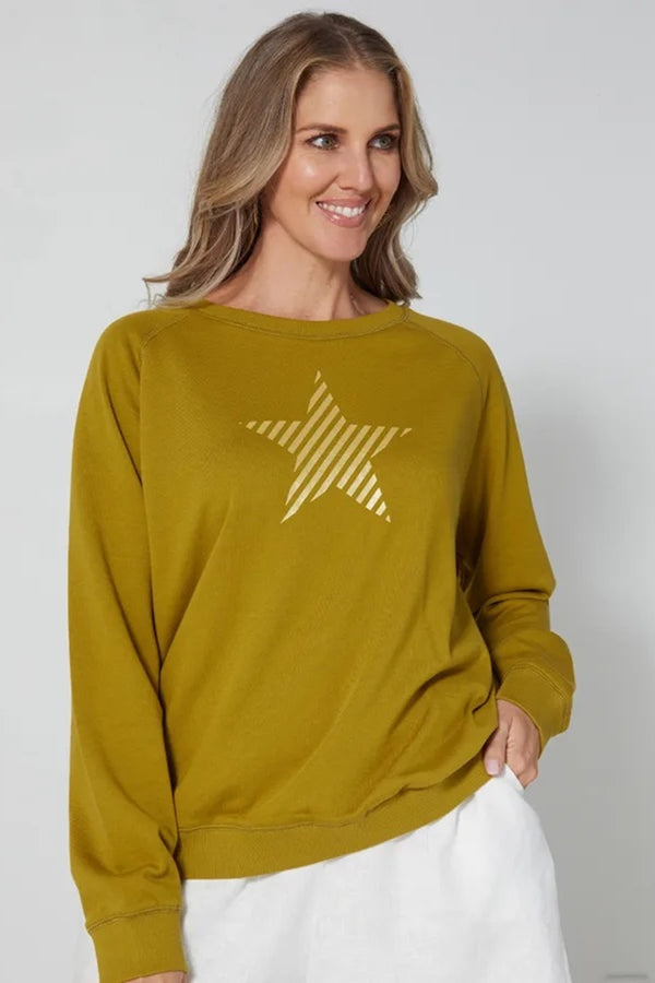 Stella + Gemma - Sweater - Olive Gold Stripe Star