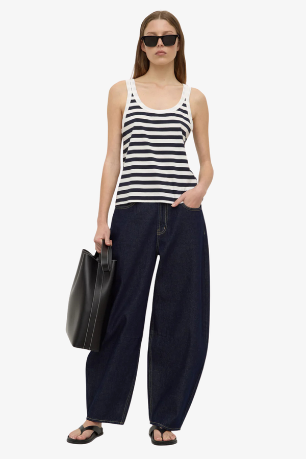 Assembly Label - Adria Stripe Jersey Tank - White / Navy