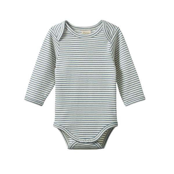 Nature Baby - Long Sleeve Bodysuit - Teal Pinstripe