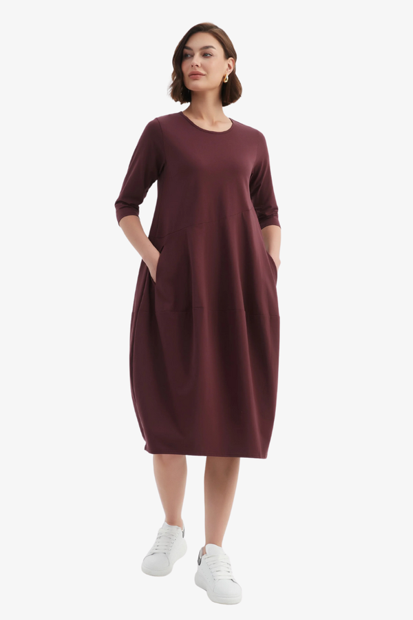 Tirelli - 3/4 Sleeve Diagonal Seam Dress - Aubergine