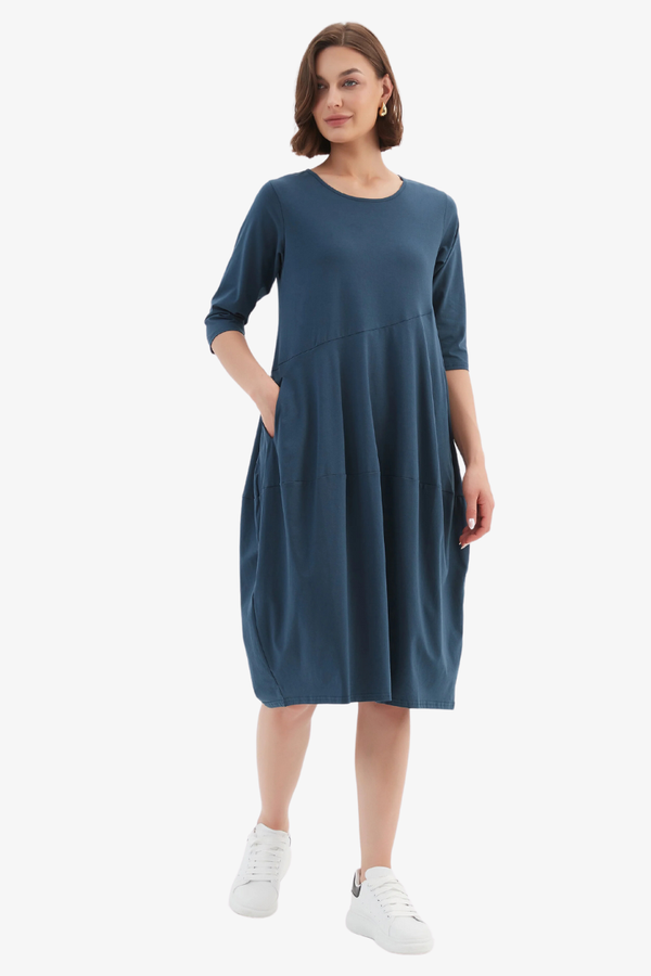 Tirelli - 3/4 Sleeve Diagonal Seam Dress - Deep Teal