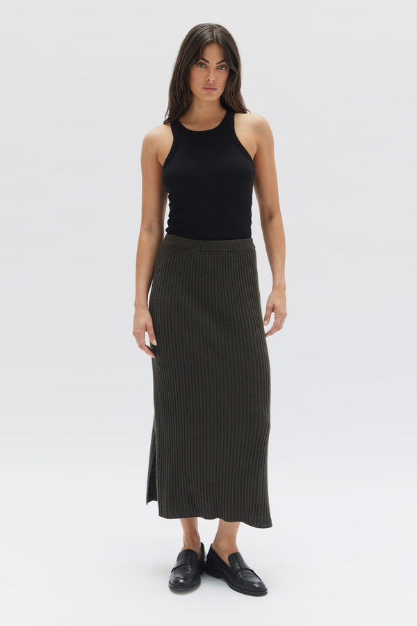 Assembly Label - Wool Cashmere Rib Skirt - Dark Olive