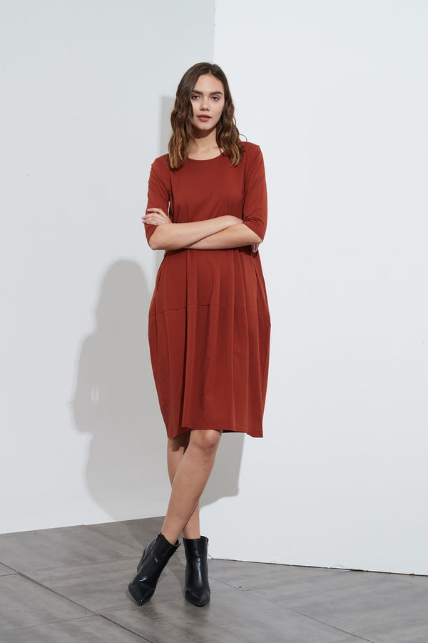 Tirelli - 3/4 Sleeve Diagonal Seam Dress - Rust | milk + ginger