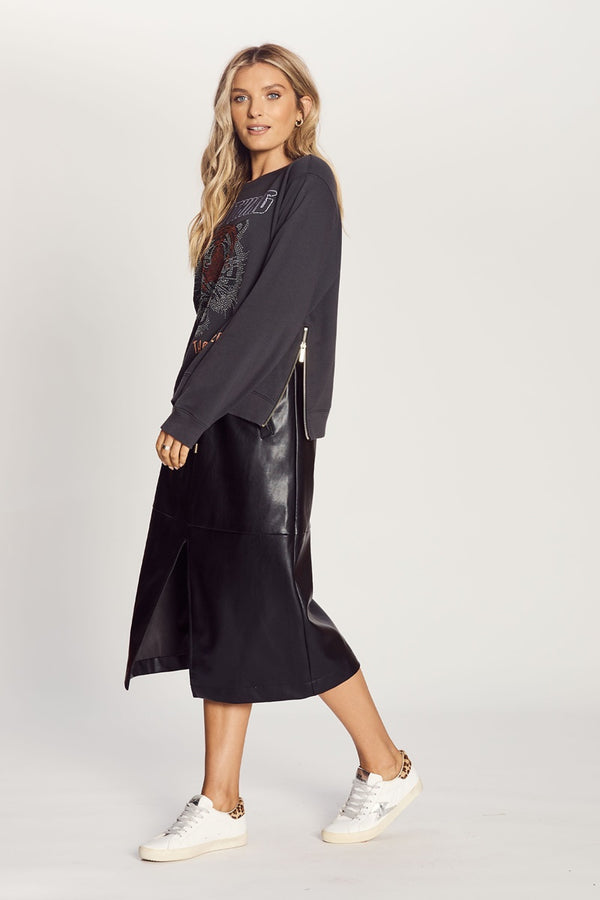 The Others - The Slim Zip Sweat - Black with Wild Tiger Diamonte