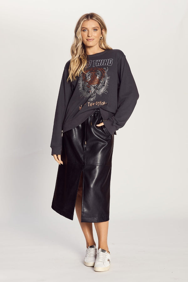 The Others - The Slim Zip Sweat - Black with Wild Tiger Diamonte