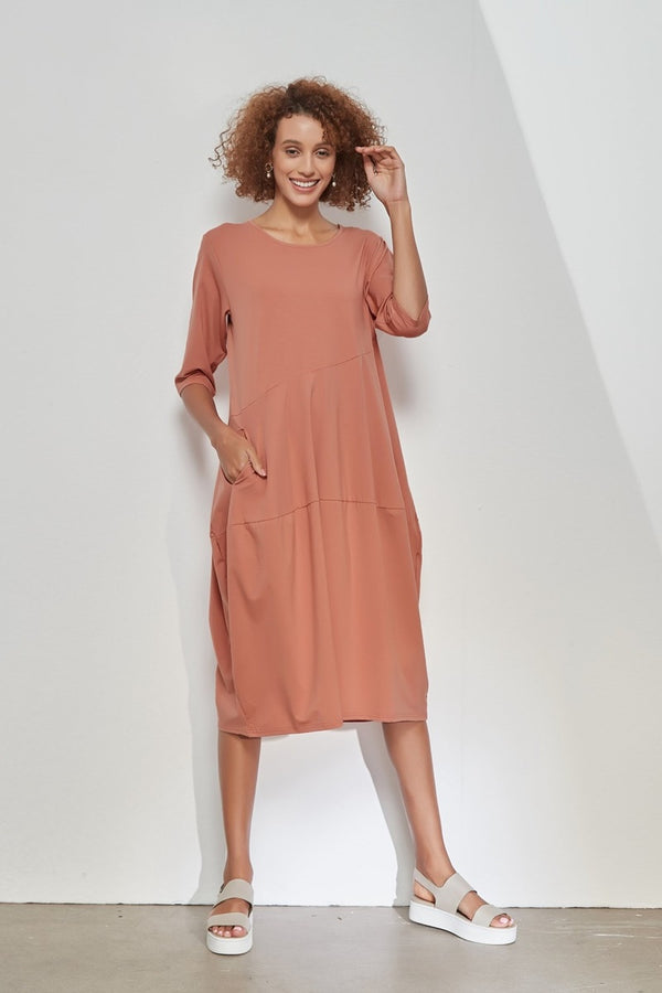 Tirelli - 3/4 Sleeve Diagonal Seam Dress - Terracotta | milk + ginger