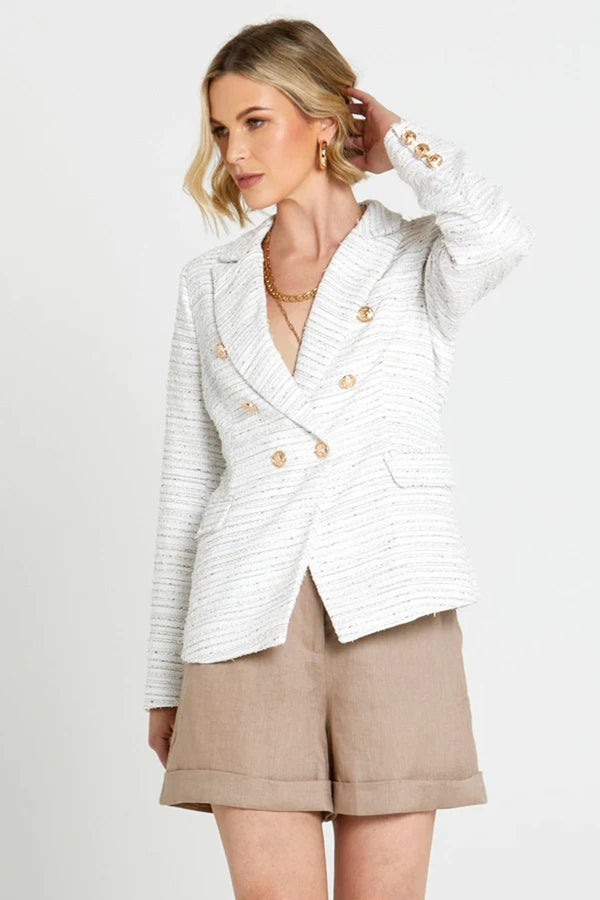 Fate + Becker - Say My Name Boucle Blazer - White Fleck