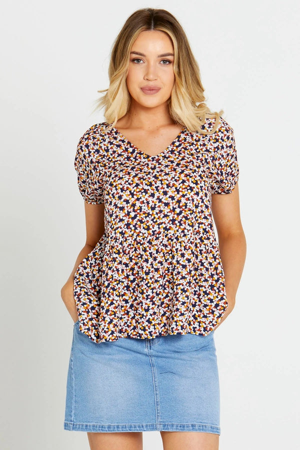 Sass - Isobelle Tiered Top- Navy Floral Ditsy
