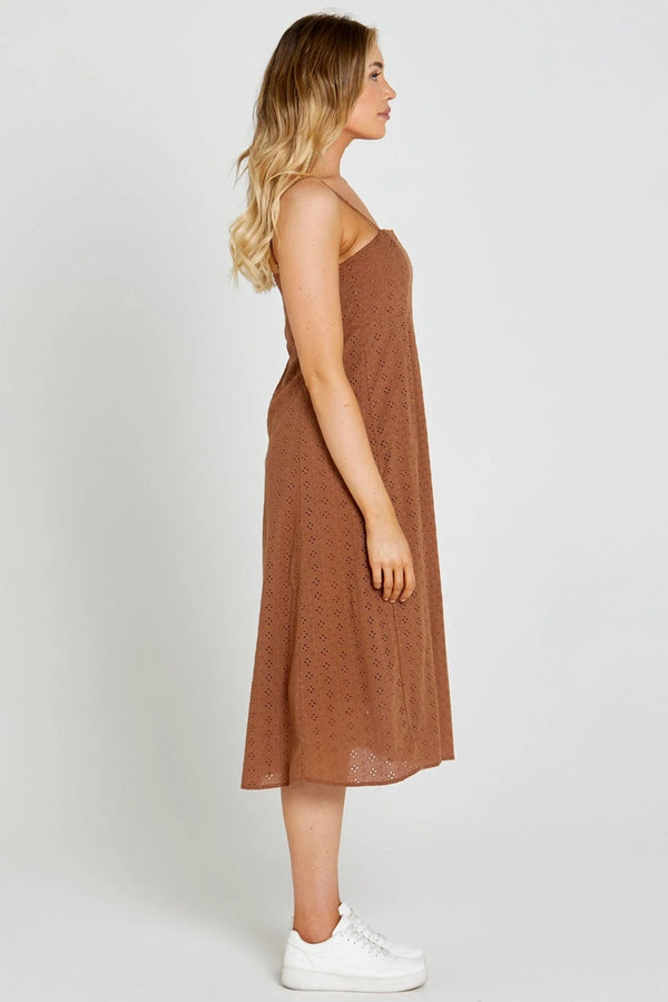Sass - Sofia Embroidered Midi Dress - Mocha Brown