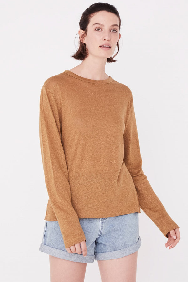 Assembly Label - Mara Linen Long Sleeve Tee - Sepia | milk + ginger