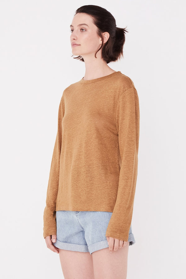 Assembly Label - Mara Linen Long Sleeve Tee - Sepia | milk + ginger