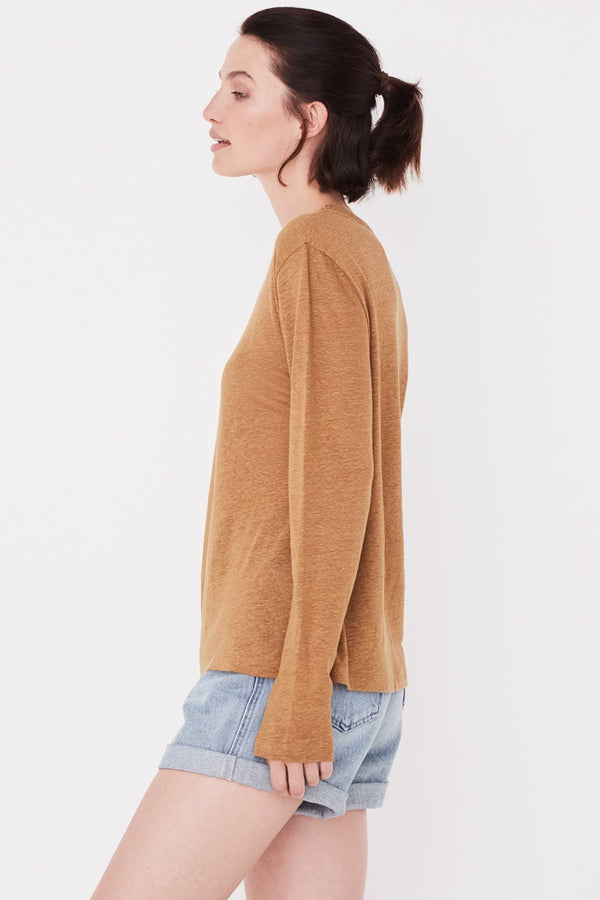 Assembly Label - Mara Linen Long Sleeve Tee - Sepia | milk + ginger