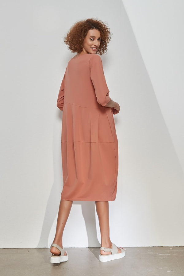 Tirelli - 3/4 Sleeve Diagonal Seam Dress - Terracotta | milk + ginger