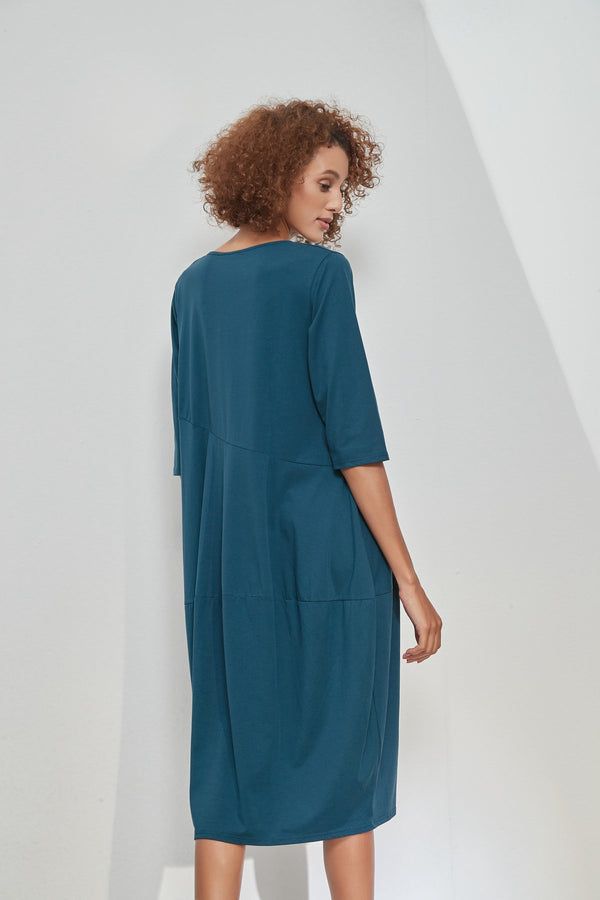 Tirelli - 3/4 Sleeve Diagonal Seam Dress - Ocean | milk + ginger