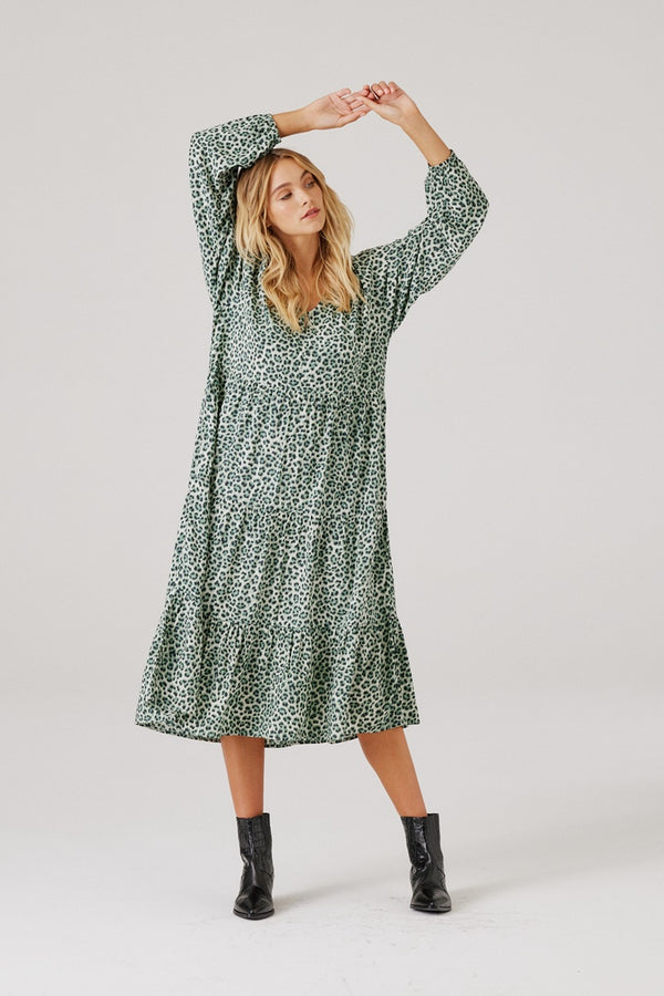 Cartel & Willow - Cali Midi Dress - Sage Leopard