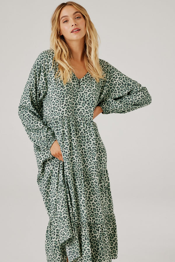 Cartel & Willow - Cali Midi Dress - Sage Leopard
