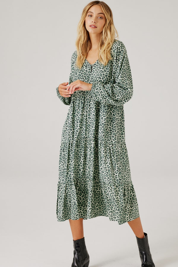 Cartel & Willow - Cali Midi Dress - Sage Leopard