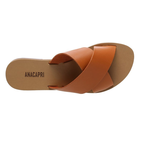 Anacapri - Leather Cross Slides - Apricot | milk + ginger