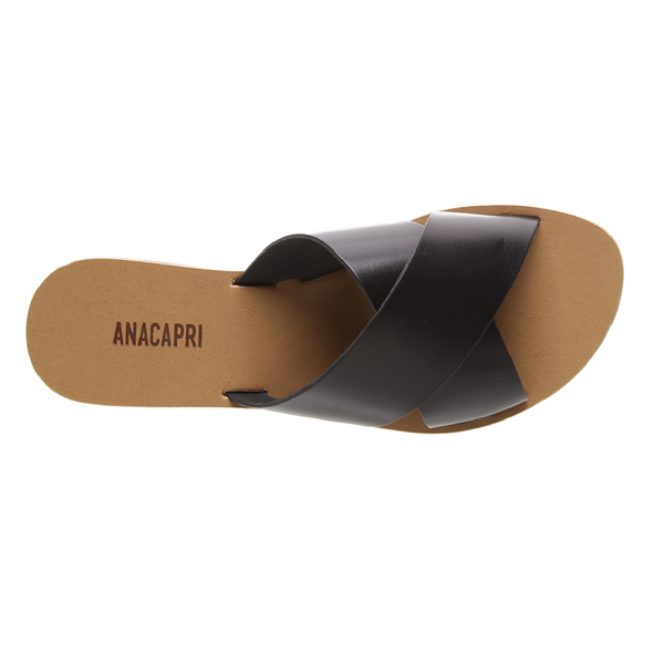 Anacapri - Leather Cross Slides - Black | milk + ginger