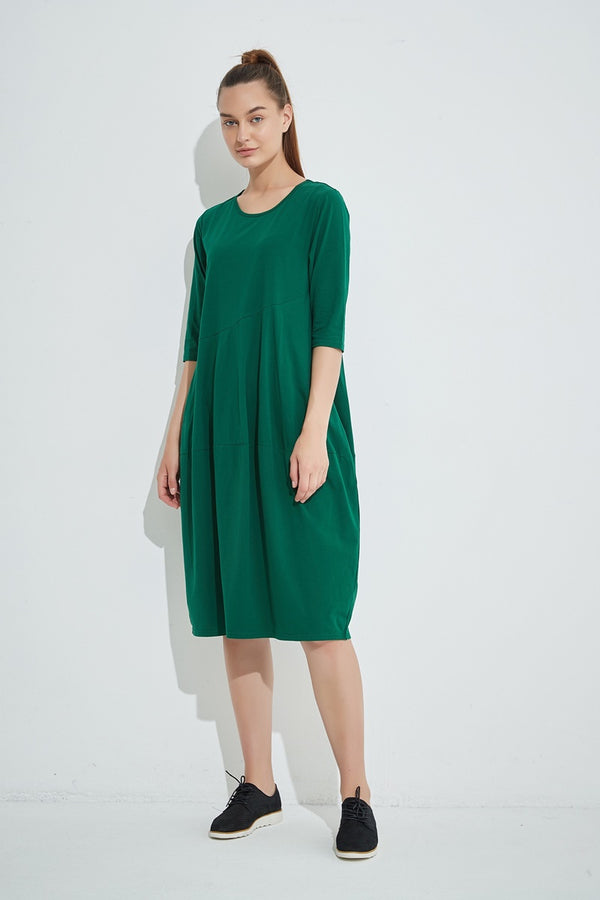 Tirelli - 3/4 Sleeve Diagonal Seam Dress - Sycamore | milk + ginger