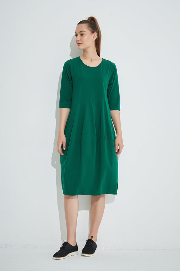 Tirelli - 3/4 Sleeve Diagonal Seam Dress - Sycamore | milk + ginger