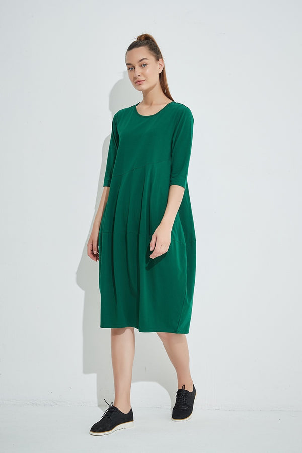 Tirelli - 3/4 Sleeve Diagonal Seam Dress - Sycamore | milk + ginger