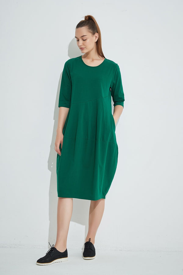 Tirelli - 3/4 Sleeve Diagonal Seam Dress - Sycamore | milk + ginger