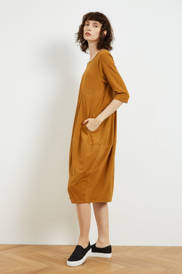 Tirelli - 3/4 Sleeve Diagonal Seam Dress - Caramel | milk + ginger