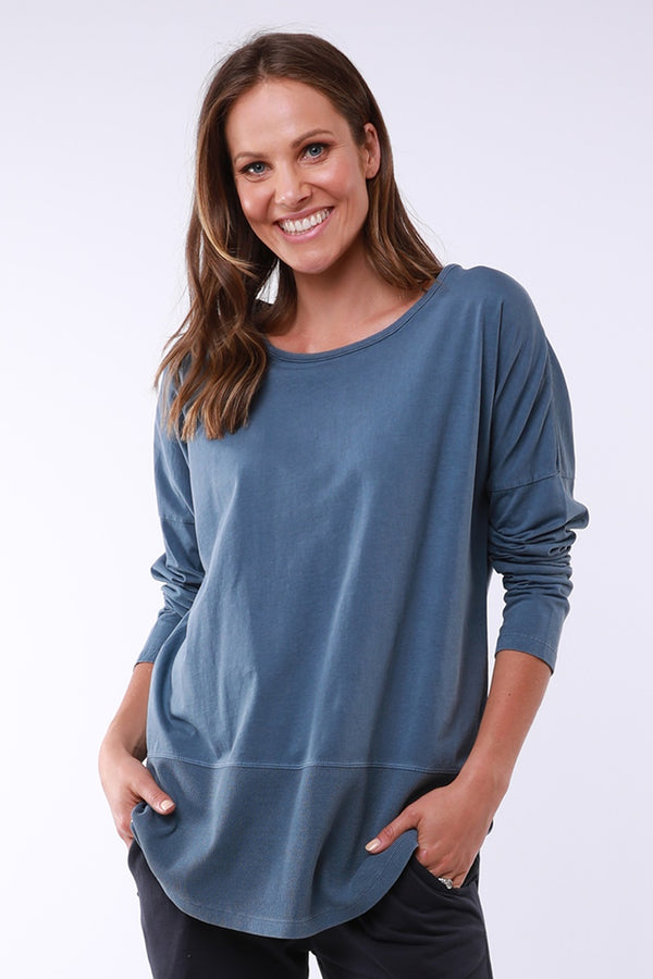 Elm - Fundamental Long Sleeve Rib Tee - Steel Blue | milk + ginger