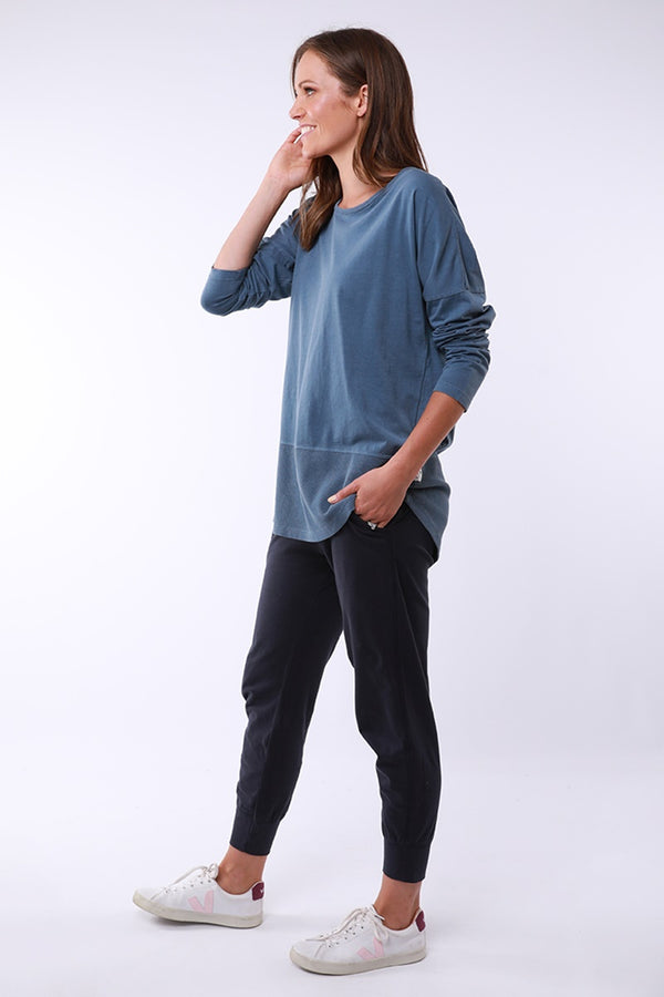 Elm - Fundamental Long Sleeve Rib Tee - Steel Blue | milk + ginger