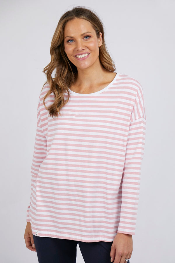 Elm - Fundamental - Lauren L/Sleeve Tee - Coral & White Stripe
