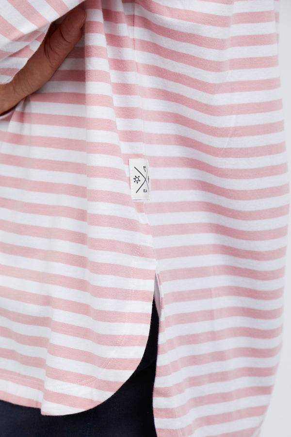 Elm - Fundamental - Lauren L/Sleeve Tee - Coral & White Stripe