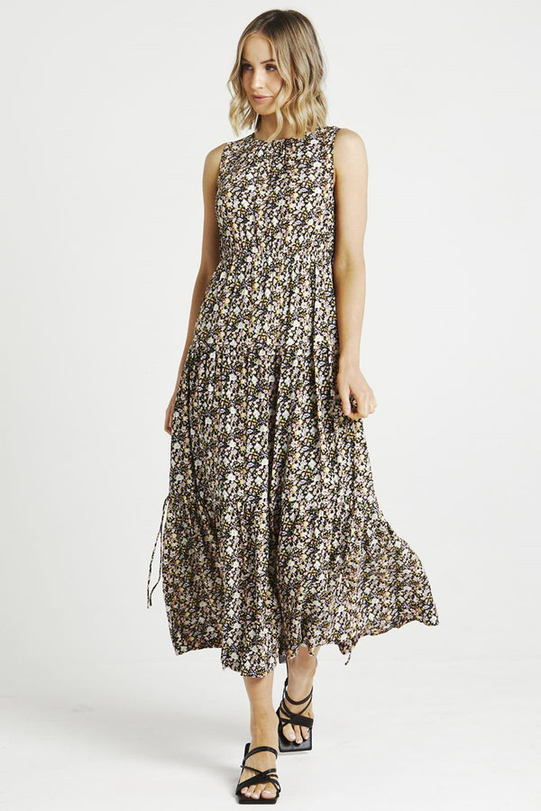Sass - Celina Midi Dress - Black Ditsy