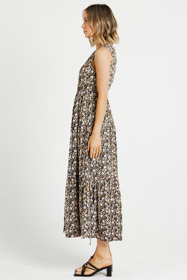 Sass - Celina Midi Dress - Black Ditsy
