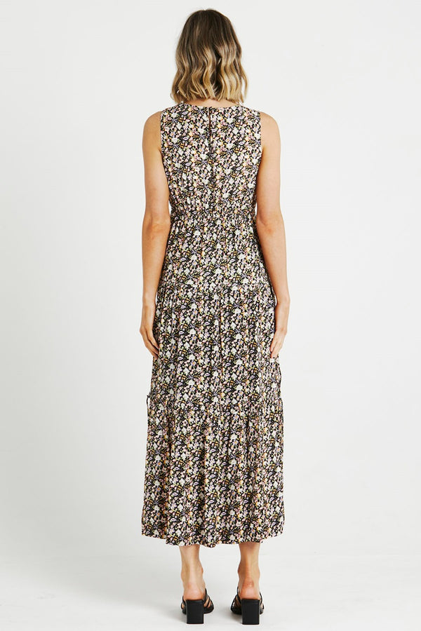 Sass - Celina Midi Dress - Black Ditsy