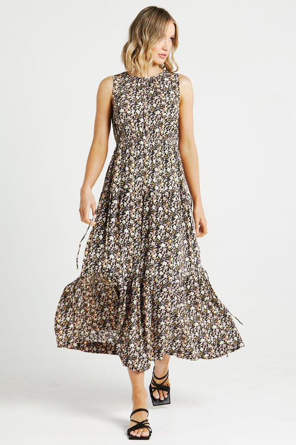 Sass - Celina Midi Dress - Black Ditsy