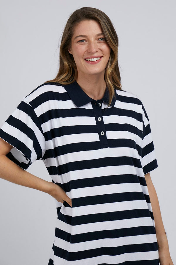 Foxwood - Polo Dress - Navy & White Stripe