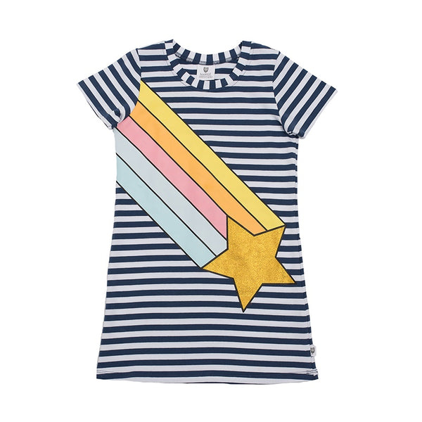 Hoot Kid - Rainbow Galaxy Dress - Navy Stripe | milk + ginger