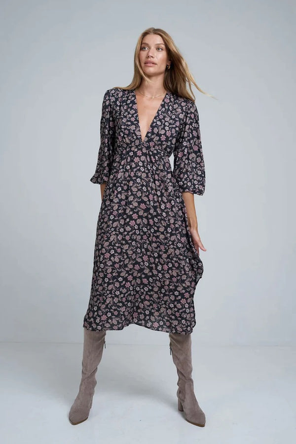 Lilya - Norma Dress - Folk Print Black