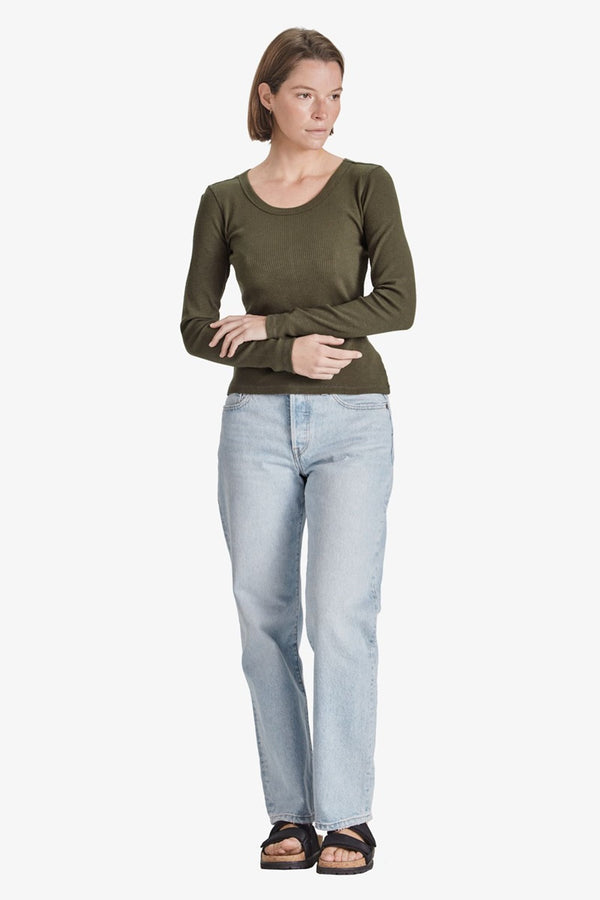 Commoners - Base Ribbed Scoop L/S Tee - Khaki