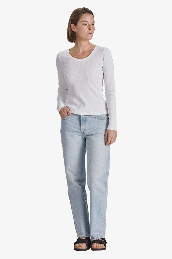 Commoners - Base Ribbed Scoop L/S Tee - White