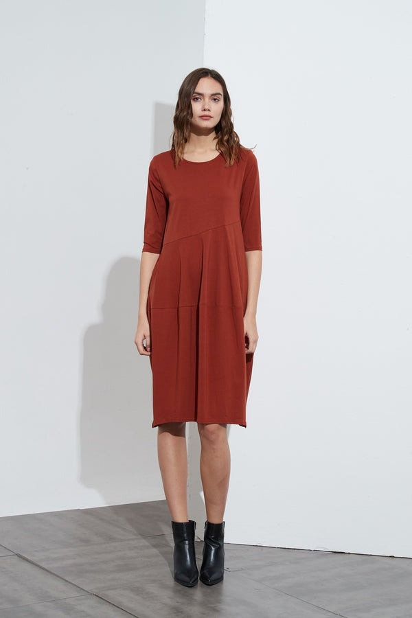 Tirelli - 3/4 Sleeve Diagonal Seam Dress - Rust | milk + ginger
