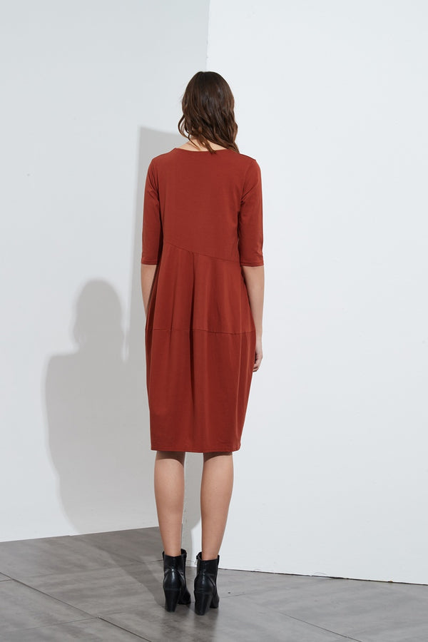 Tirelli - 3/4 Sleeve Diagonal Seam Dress - Rust | milk + ginger