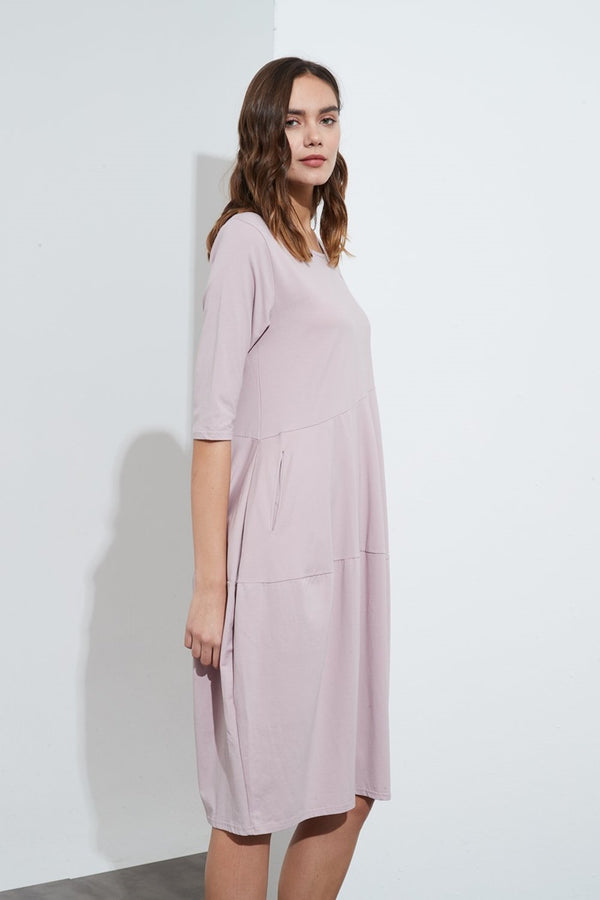 Tirelli - 3/4 Sleeve Diagonal Seam Dress - Mauve | milk + ginger