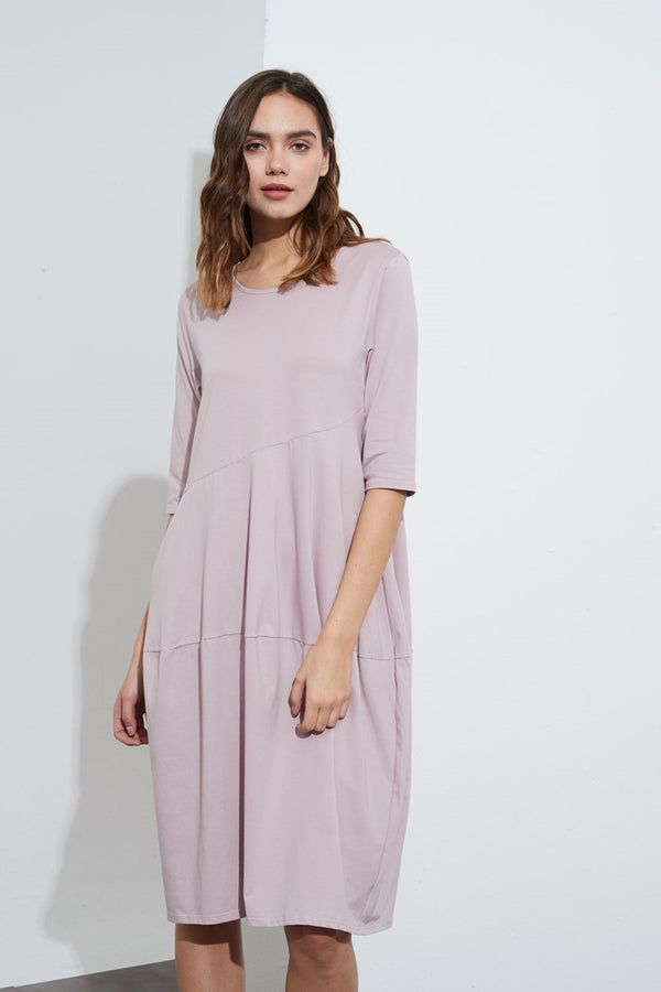 Tirelli - 3/4 Sleeve Diagonal Seam Dress - Mauve | milk + ginger