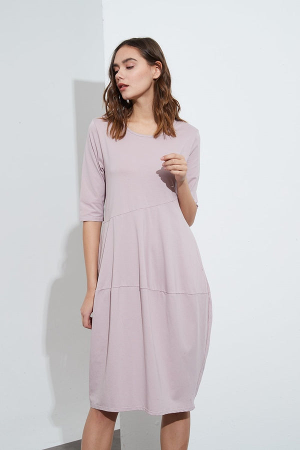 Tirelli - 3/4 Sleeve Diagonal Seam Dress - Mauve | milk + ginger