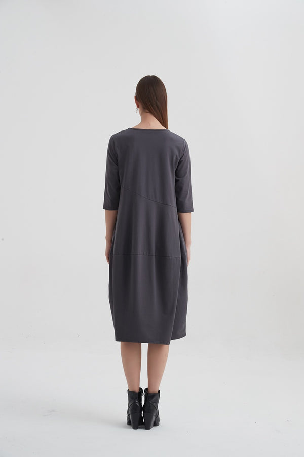 Tirelli - 3/4 Sleeve Diagonal Seam Dress - Slate Grey