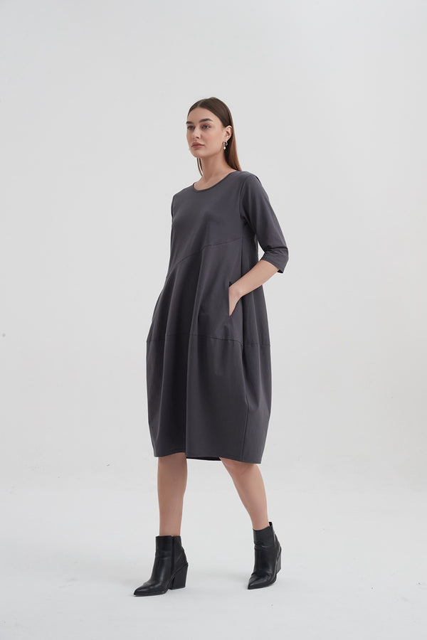 Tirelli - 3/4 Sleeve Diagonal Seam Dress - Slate Grey