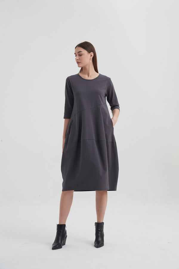 Tirelli - 3/4 Sleeve Diagonal Seam Dress - Slate Grey
